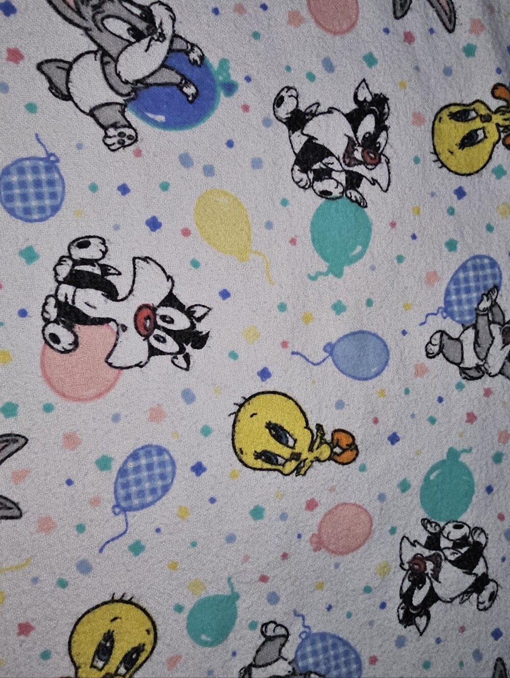 Looney Tunes Baby Blanket Balloons Cotton Flannel Receiving Blanket Vintage 90s - Picture 10 of 11